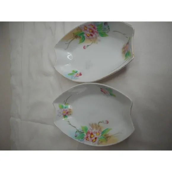 2 Vtg Meito China decorative Nappy Dishes Pink Floral Handpainted Trinket - Picture 3 of 5